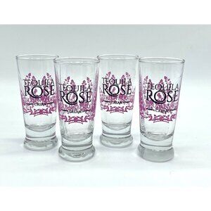 Tequila Rose Strawberry Cream Tall 4.25" Shot Glasses Set Of 4 Black & Rose